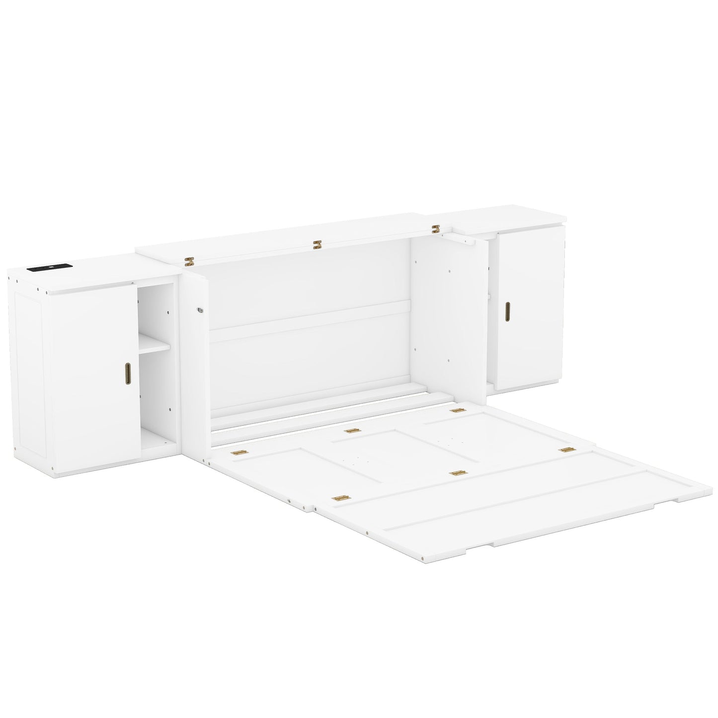 Lit Murphy Queen Size avec étagères et ports USB - Blanc