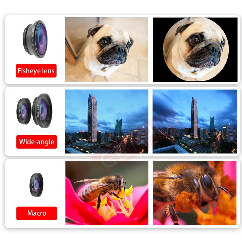10 in 1 Kits 12x Zoom Telephoto Lens Fish eye Lens Wide Angle Macro Lenses Cell Phone Mobile Tripod - Korvel