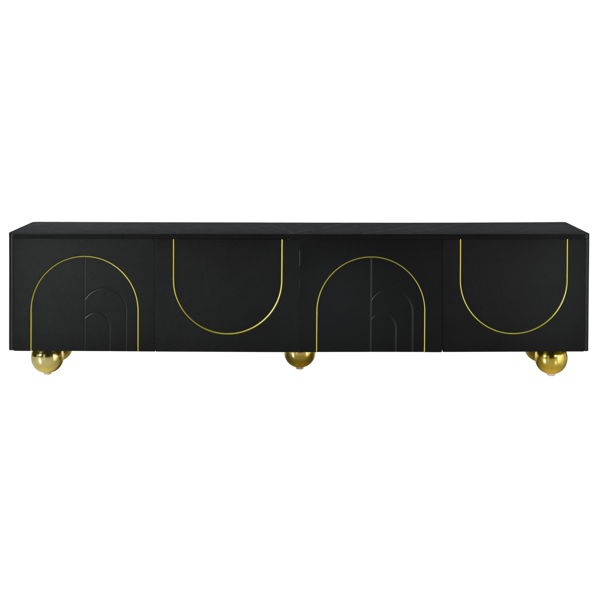 U-Can modern TV stand is suitable for TVs under 75 inches and comes with a storage cabinet top marble pattern and circular stand - Korvel