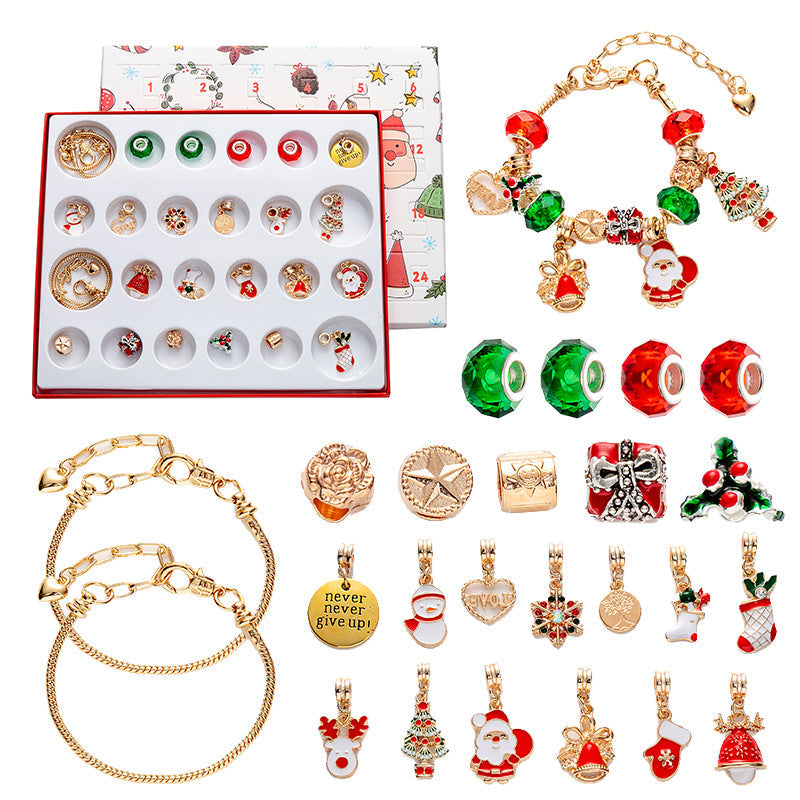 DIY creative children's bracelet jewelry 24-grid calendar Christmas holiday surprise blind box silver set - Korvel
