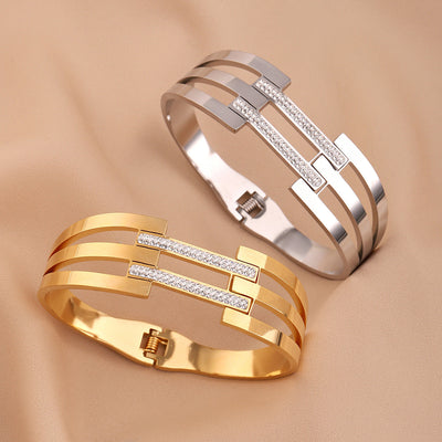 Hollow out Bracelet Stainless Steel Female Style Bracelet Geometric Circle Hollow out Handpiece - Korvel