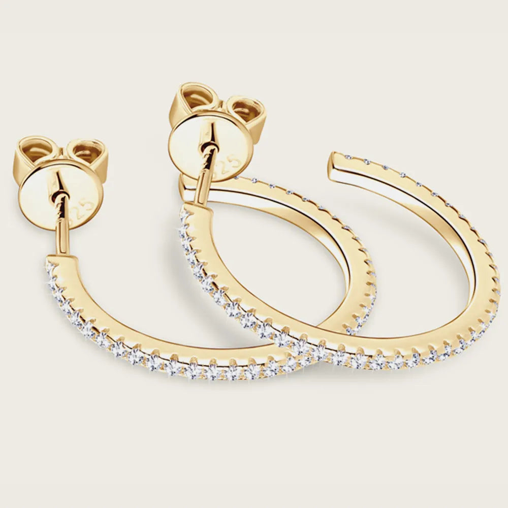 Boucles d'oreilles C-Hoop en argent sterling 925 avec moissanite incrusté