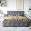 Upholstered Platform Bed with Classic Headboard and 4 Drawers No Box Spring Needed Linen Fabric Queen Size Dark gray - Korvel