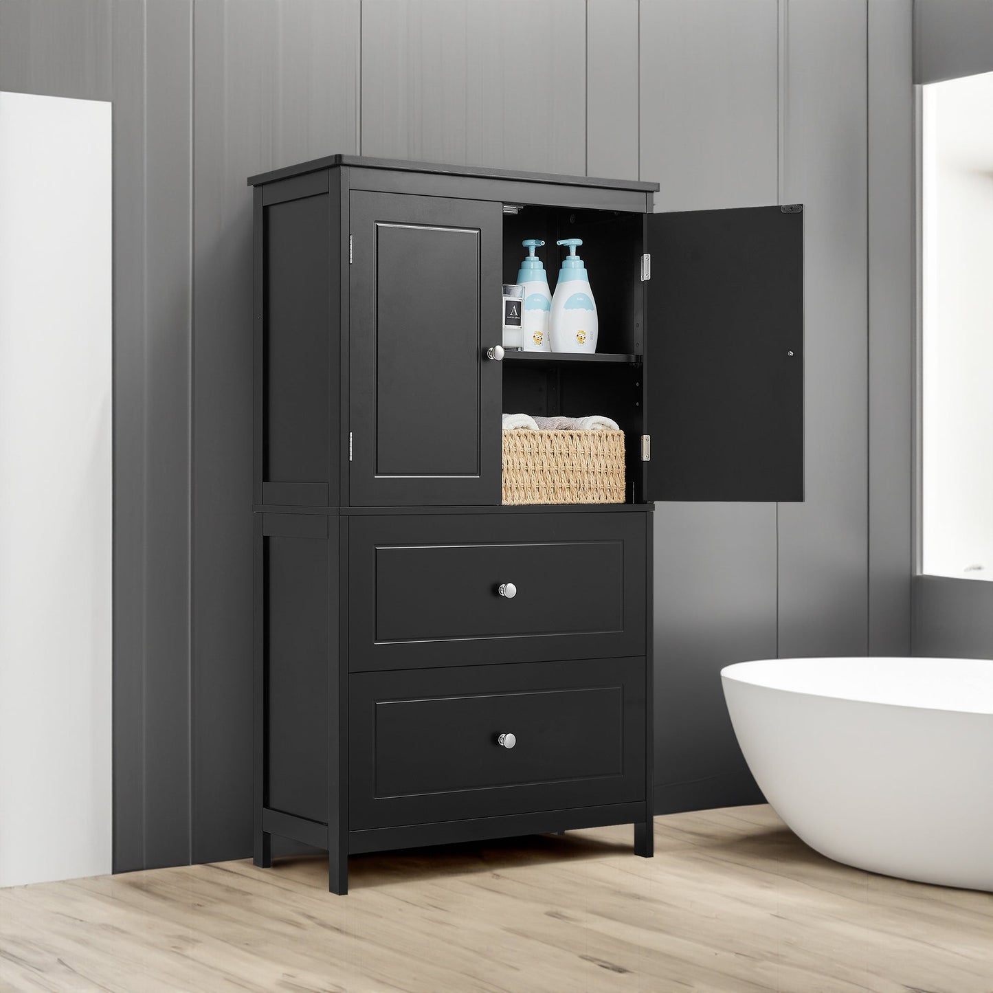 Armoire de rangement de salle de bain noire élégante avec étagère réglable