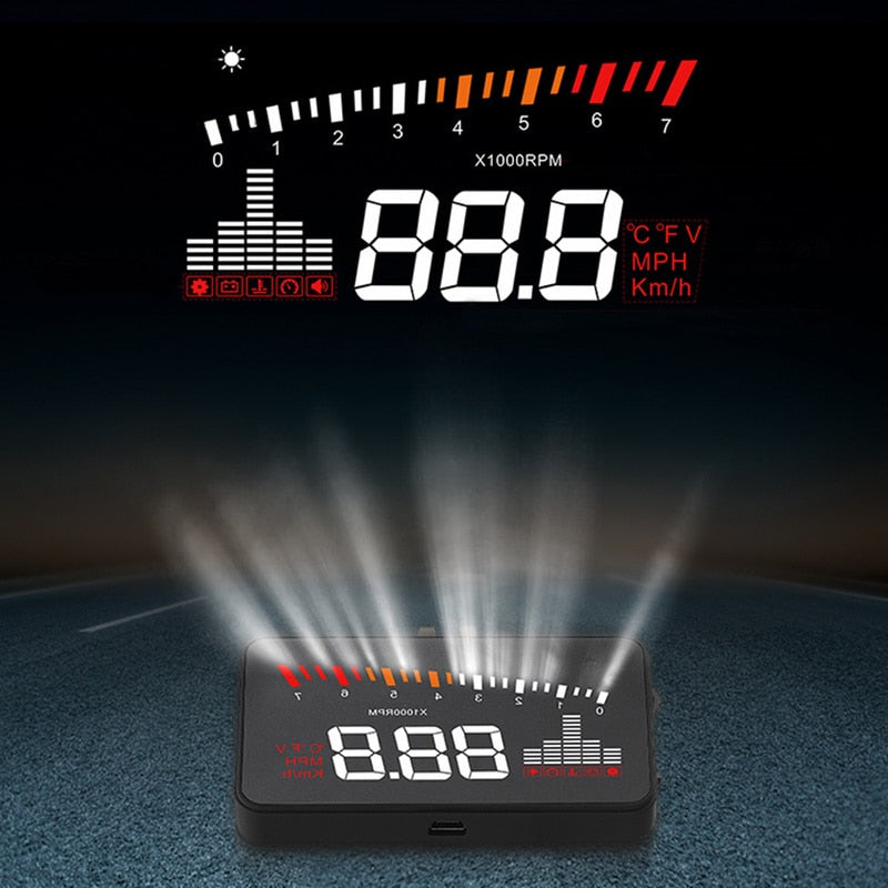 X5 Car HUD Head Up Display OBD II EOBD Automatic Matching Overspeed Warning System Projector Windshield Car Voltage Speed Alarm - Korvel