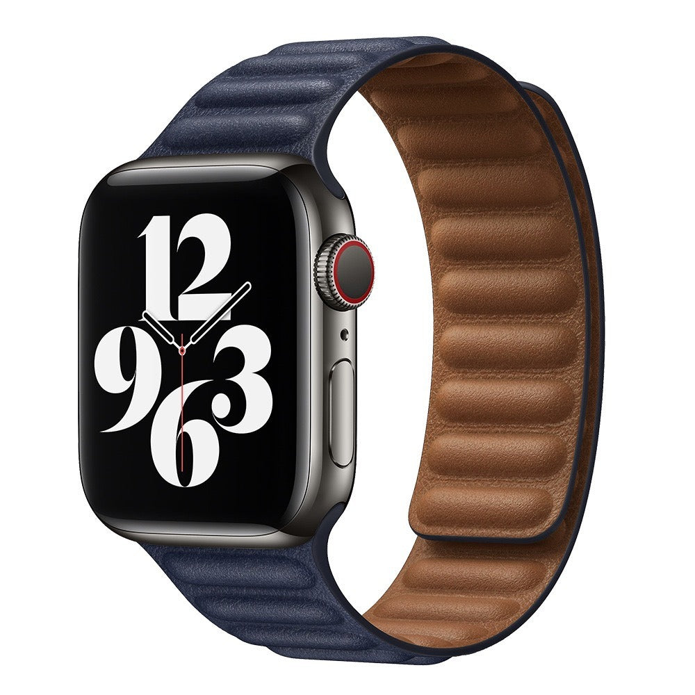 Suitable For iwatch8 Watchband S7 SE 6/5/43 Magnetic Suction New Leather Loopback Chain Apple Watch Wristband - Korvel