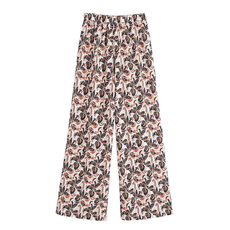 Elegant Strapless Top with Floral Print and Wide-Leg Pants Set - Korvel