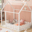 (Slats are not included) Full Size Wood Bed House Bed Frame with Fence for Kids Teens Girls Boys (White ) - Korvel