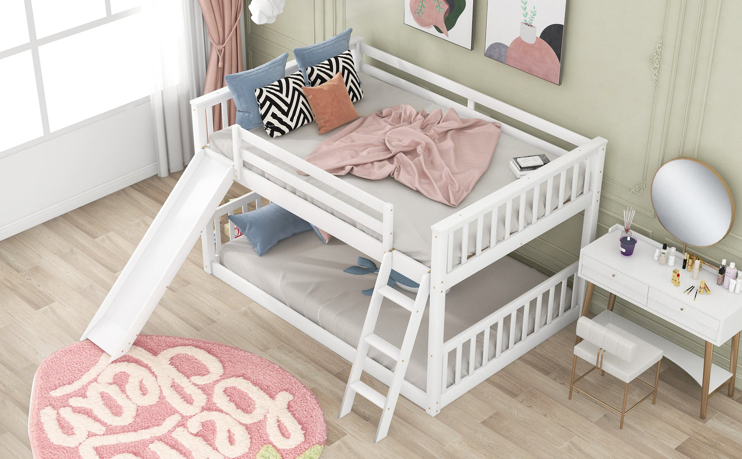 Full over Full Bunk Bed with Convertible Slide and Ladder  White - Korvel