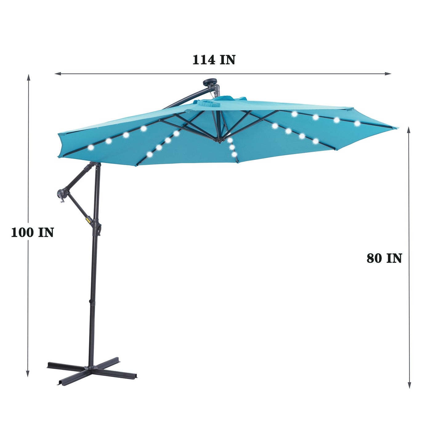 10 FT Solar LED Patio Outdoor Umbrella Hanging Cantilever Umbrella Offset Umbrella Easy Open Adustment with 32 LED Lights - Korvel