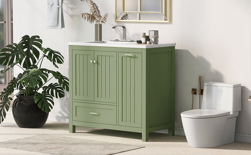 Meuble de salle de bain vert de 36" avec évier et rangement