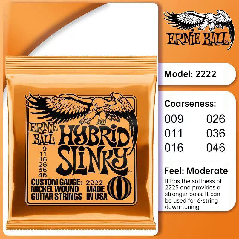 6 sets of Ernie Ball Slinky guitar strings (models 2003, 2215, 2223, 2221, nickel - wound) for electric & acoustic guitars - Korvel