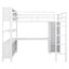 Metal loft bed with wardrobe and L-shaped desk, full-size loft bed with storage cabinet and shelf, white - Korvel