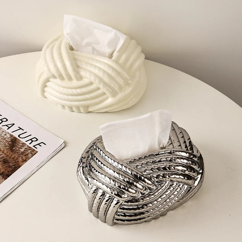 Ceramic Tissue Box Silver Twine Grain Napkin Carton Toilet Paper Holder Napkin Dispenser Holder Home Decoraction Organizers - Korvel