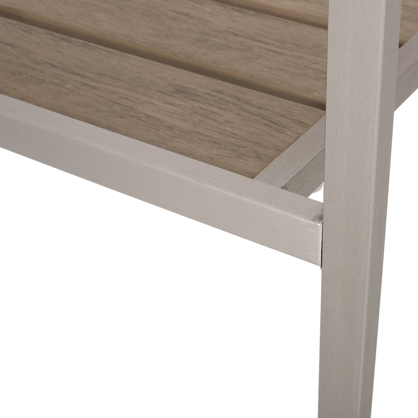 Outdoor Modern Aluminum Dining Chair with Faux Wood Seat (Set of 2), Natural and Silver - Korvel