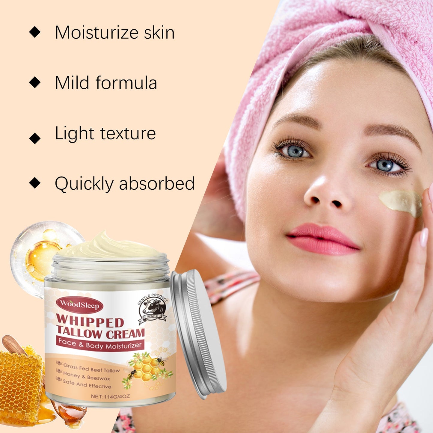 Tallow Skin Honey Cream Gently Moisturizes And Hydrates Skin, Firming And Refreshing Skin - Korvel