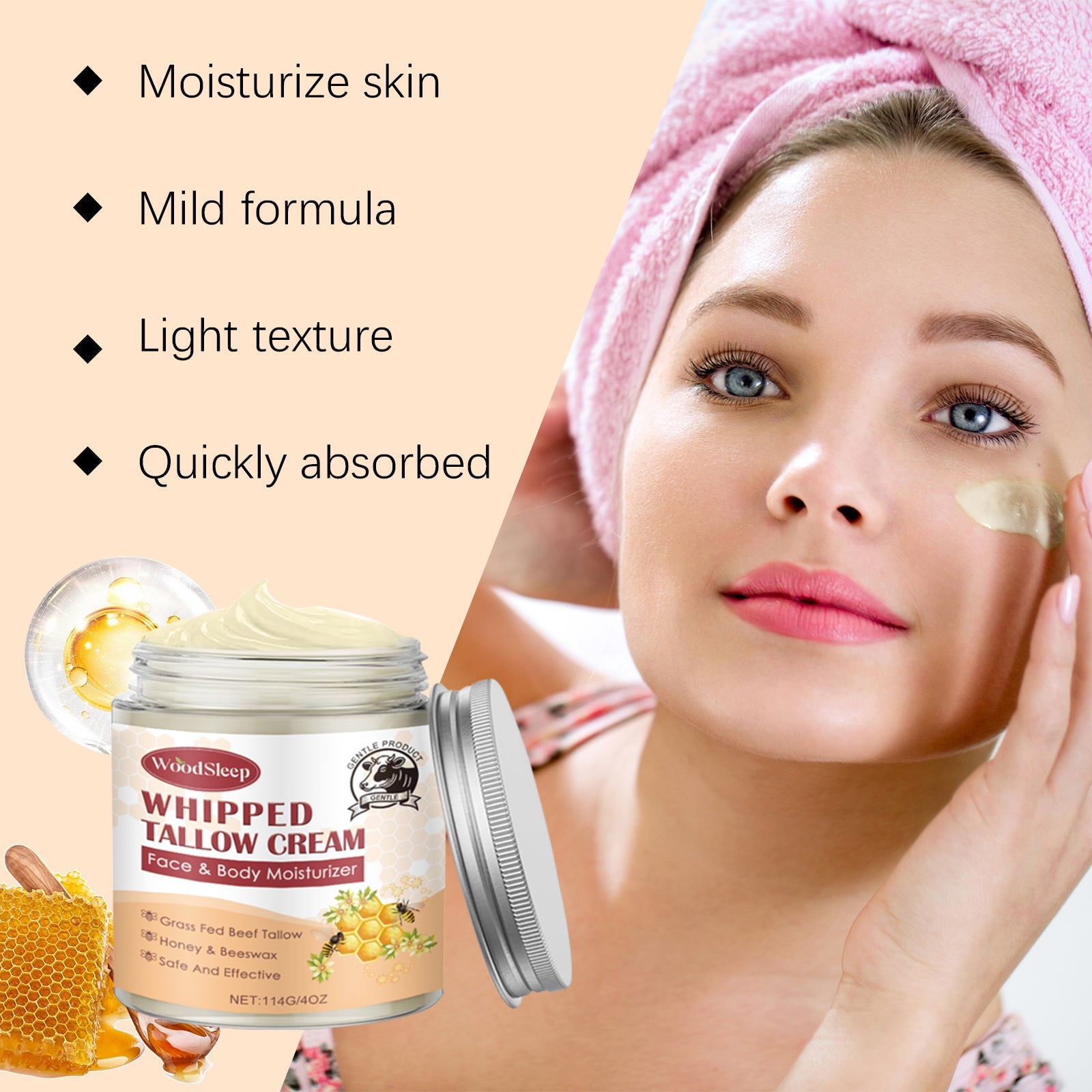 Tallow Skin Honey Cream Gently Moisturizes And Hydrates Skin, Firming And Refreshing Skin - Korvel