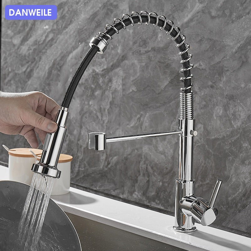 All copper rotatable cold and hot water dual mode sink, kitchen spring faucet - Korvel