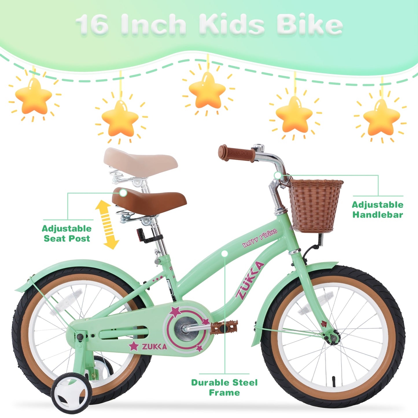 Multiple Colors,Girls Bike for 4-7 Years Old Kids,16 inch wheel , Training Wheels Included - Korvel