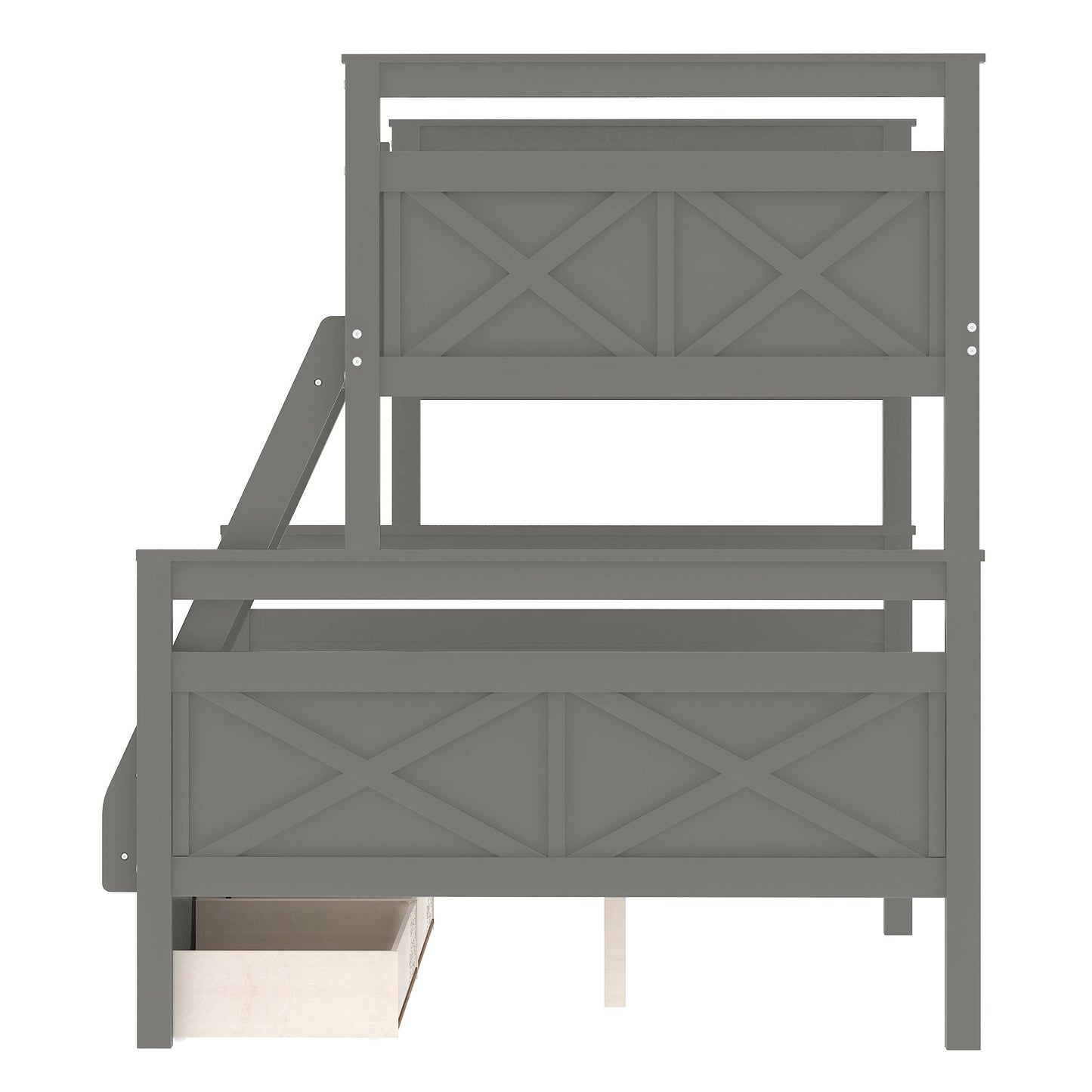 Twin over Full Bunk Bed with Ladder Two Storage Drawers  Safety Guardrail  Gray - Korvel