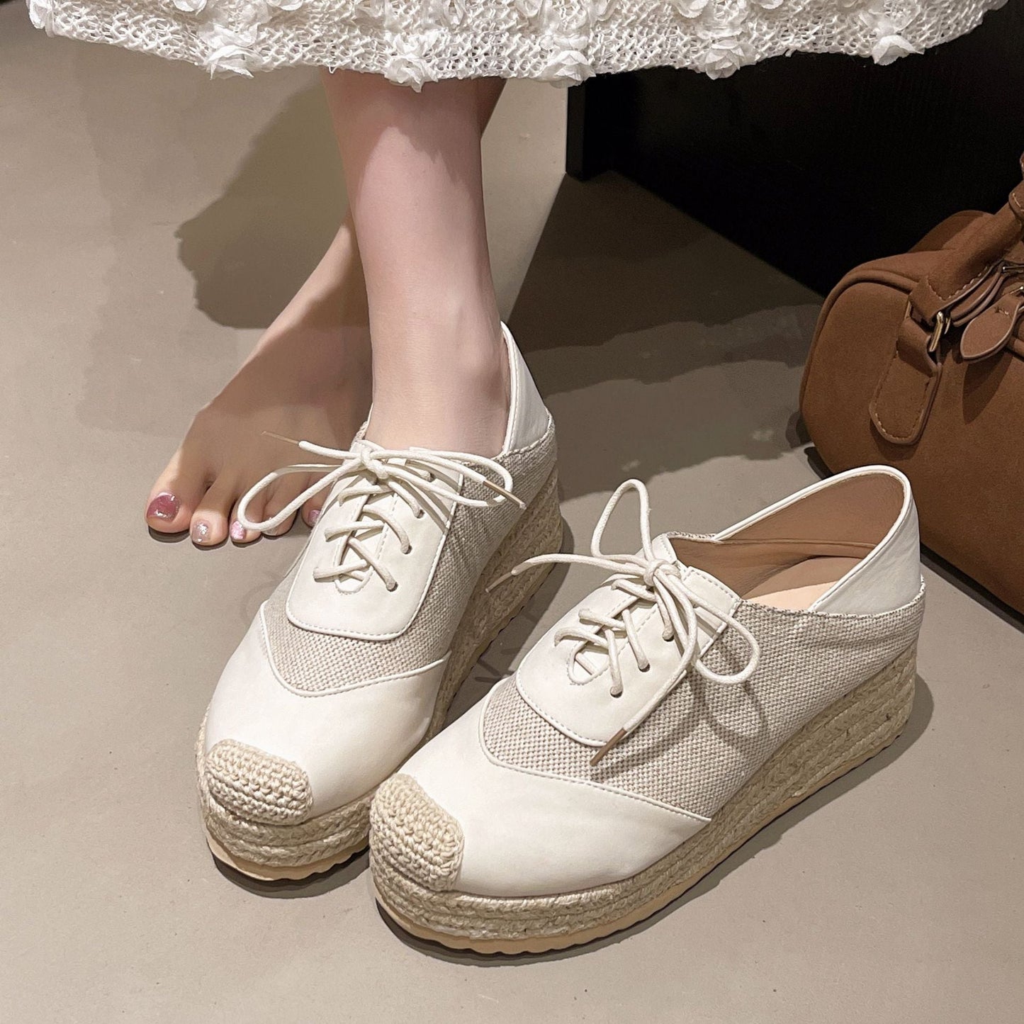 Fisherman's shoes woven grass slope heel women's shoes waterproof front strap high-heeled slope heel fisherman's casual shoes ﻿ - Korvel