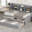 Twin Size Wooden Captain Bed with Built-in Bookshelves,Three Storage Drawers and Trundle Light Grey - Korvel