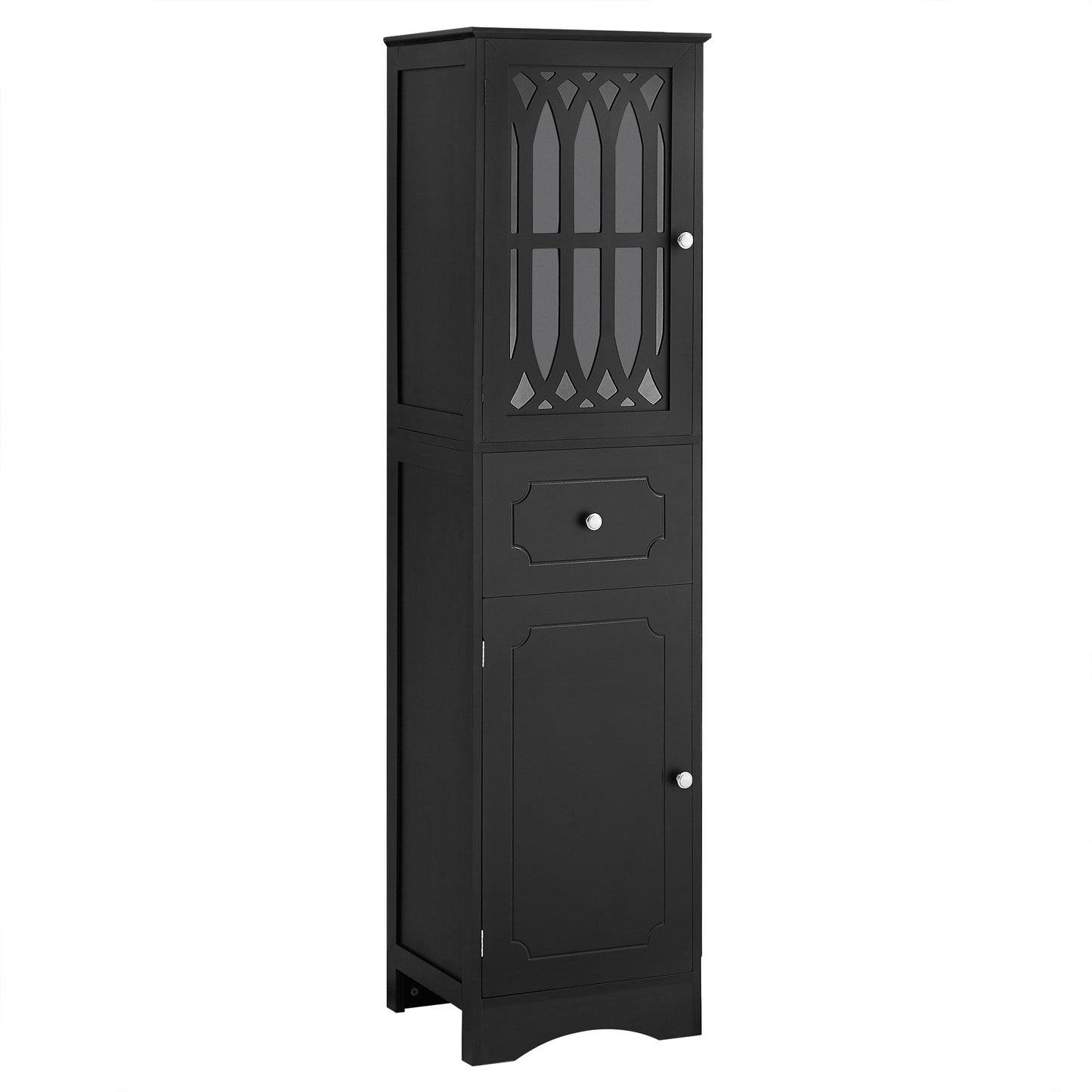 Tall Bathroom Cabinet, Freestanding Storage Cabinet with Drawer and Doors, MDF Board, Acrylic Door, Adjustable Shelf, Black - Korvel