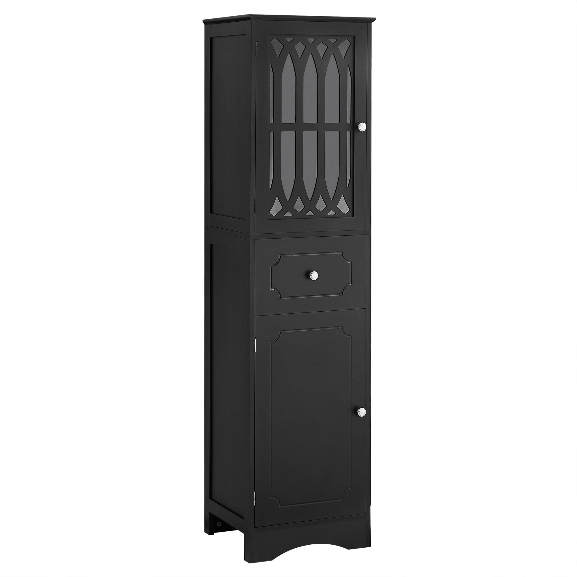 Tall Bathroom Cabinet, Freestanding Storage Cabinet with Drawer and Doors, MDF Board, Acrylic Door, Adjustable Shelf, Black - Korvel