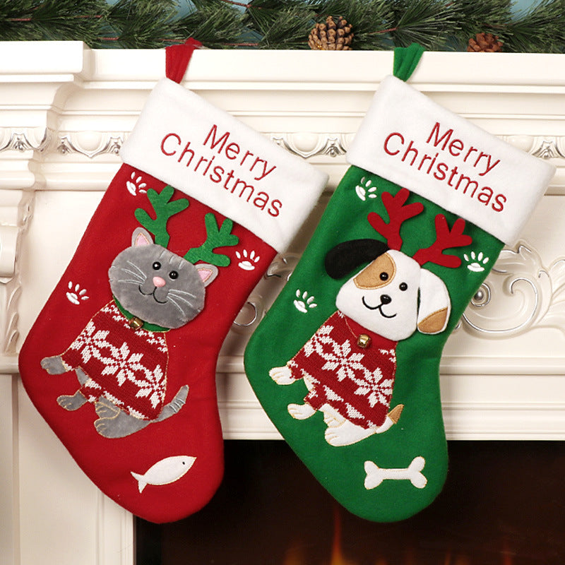 Cute Cat and Dog Christmas Socks Cartoon Christmas Socks Gift Bag Christmas Decorative Socks Christmas Tree Pendant - Korvel