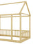 Twin Size Floor Wooden Bed with House Roof Frame and Safety Guardrails,Natural - Korvel