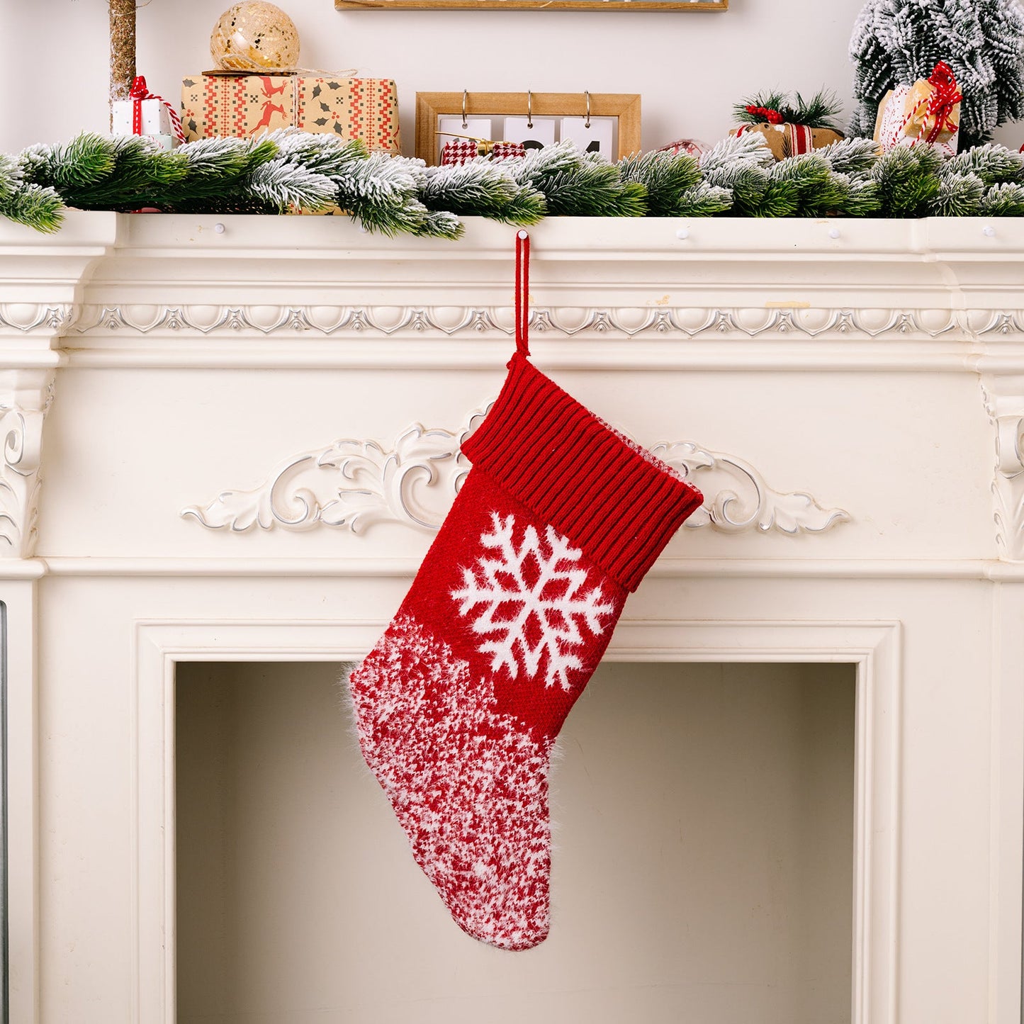 Christmas decoration products, knitted velvet, Christmas socks, snowflake red gift socks, gift bags - Korvel