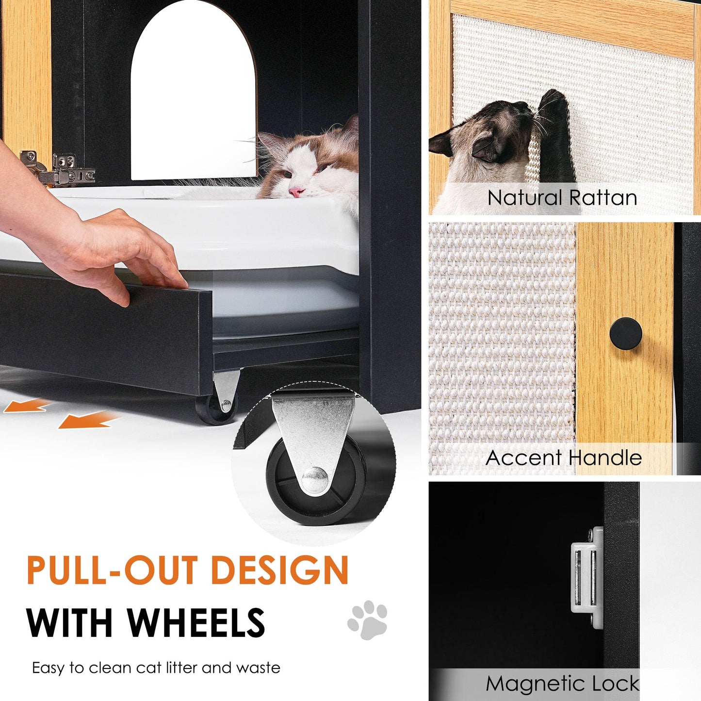 Elegant Cat Litter Box Enclosure with Sisal Door - Black