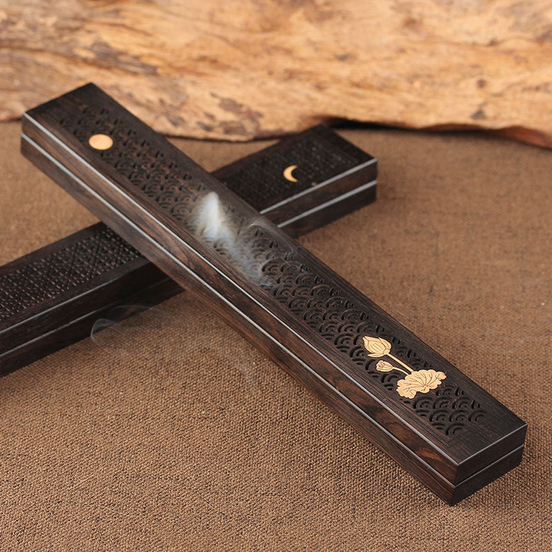 Wooden thread incense box, black sandalwood inlaid with boxwood, sleeping incense burner, incense burner, household indoor agarw - Korvel