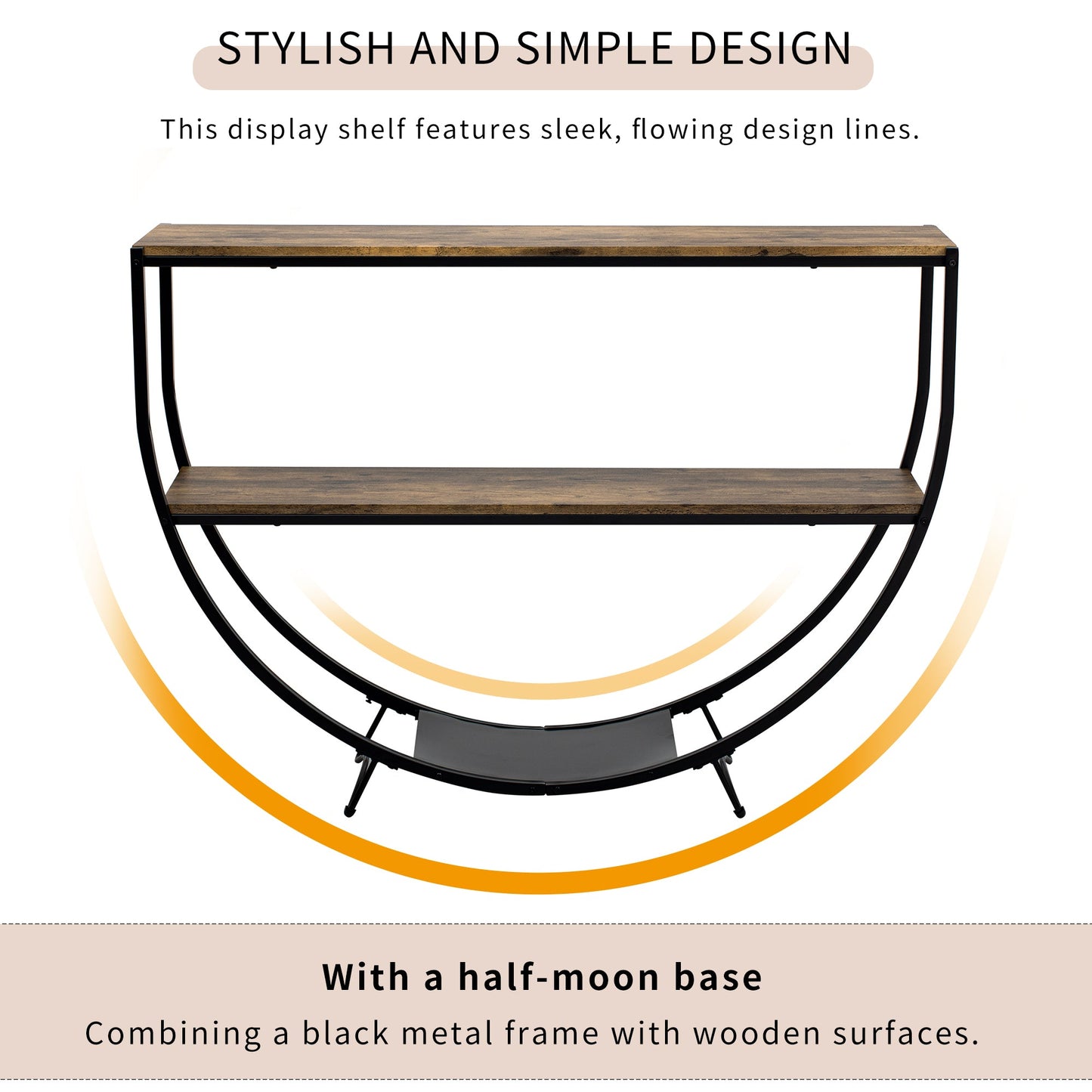 TREXM Rustic Industrial Design Demilune Shape Textured Metal Distressed Wood Console Table (Distressed Brown) - Korvel