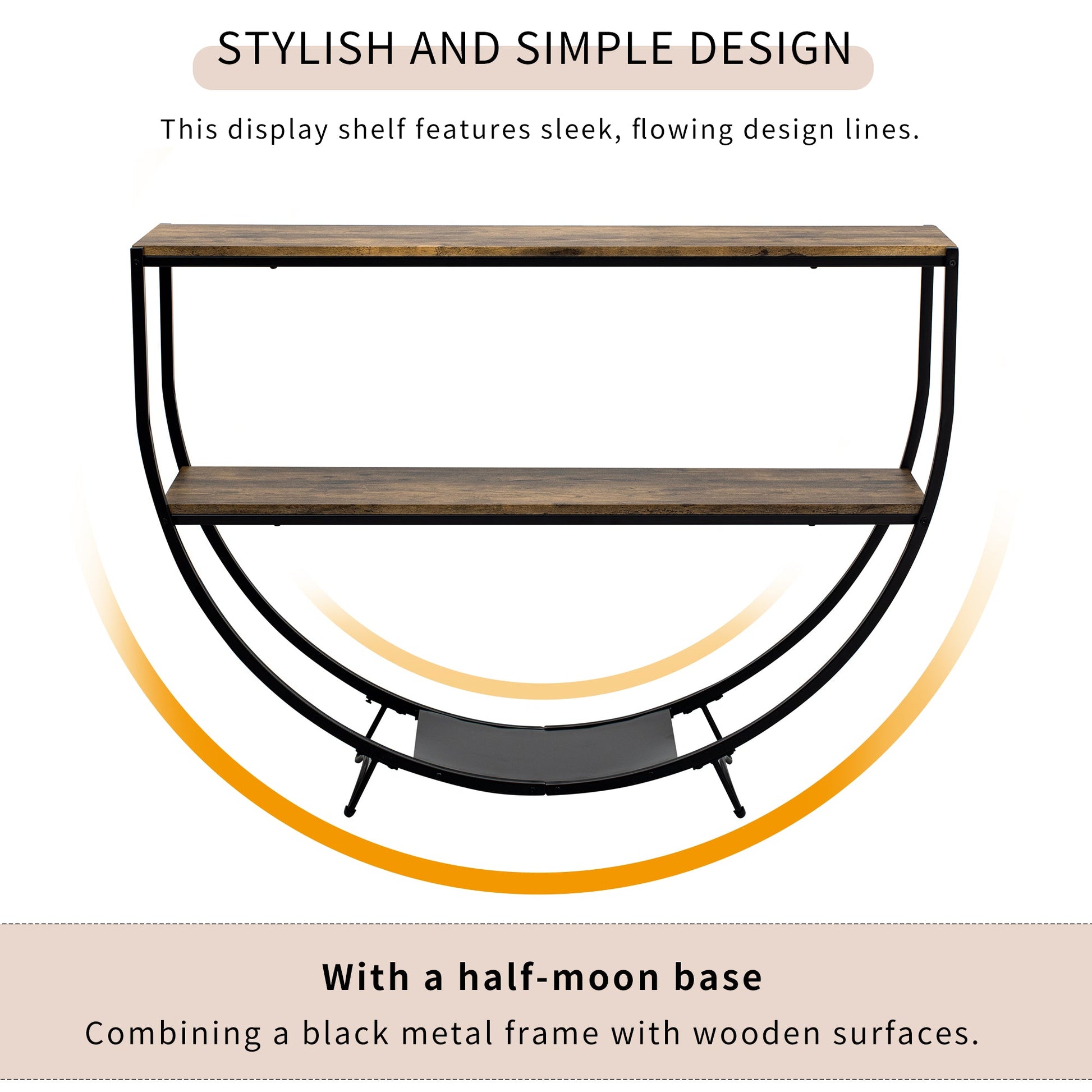TREXM Rustic Industrial Design Demilune Shape Textured Metal Distressed Wood Console Table (Distressed Brown) - Korvel