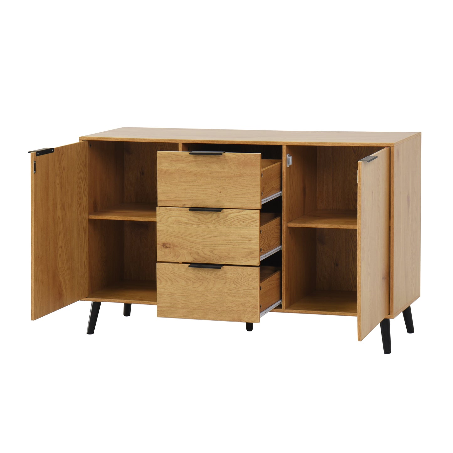 Buffet Cabinet en Bois Naturel avec Panneaux Latéraux et Rangement