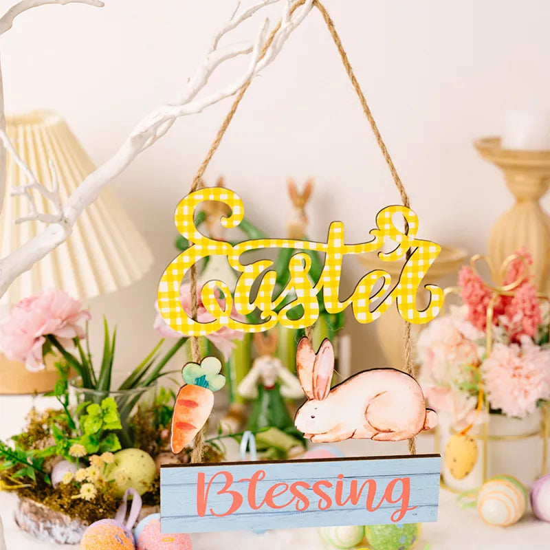 Charming Wooden Easter Egg and Rabbit Pendant