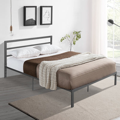 Queen Size Metal Bed Frame with Headboard Charcoal Grey - Korvel