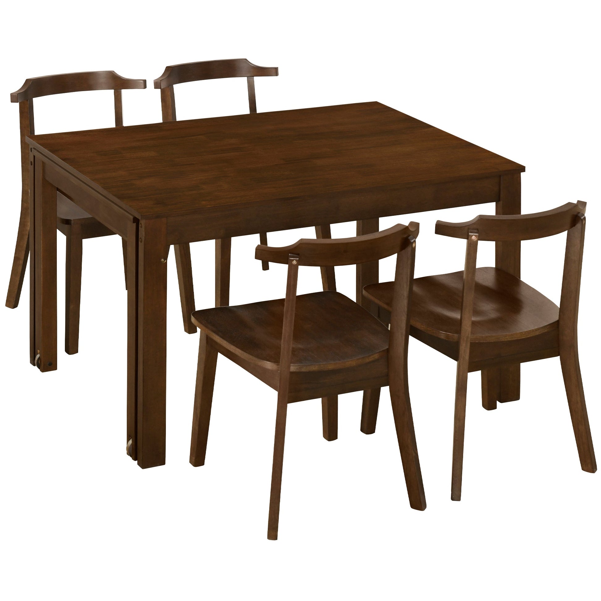 TOPMAX 65 "5-piece set with wheels and expandable dining table set 17.7" pull-out side table and small dining chair Brown - Korvel