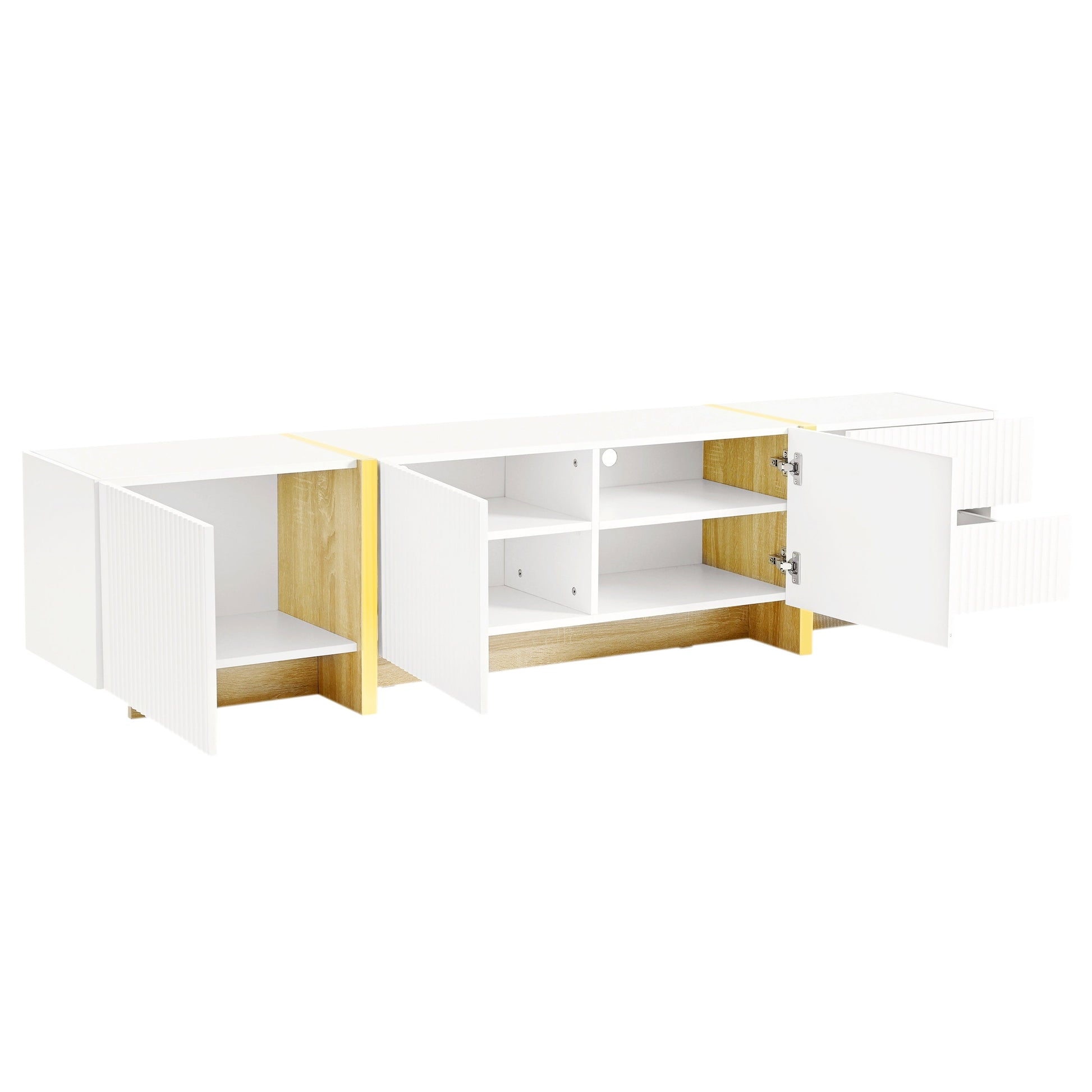 Luxury Fluted TV Stand for TVs Up to 80'', Modern Entertainment Center with Storage Cabinets & Drawer White - Korvel