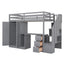Cama loft tamaño twin con armario y almacenamiento en gris