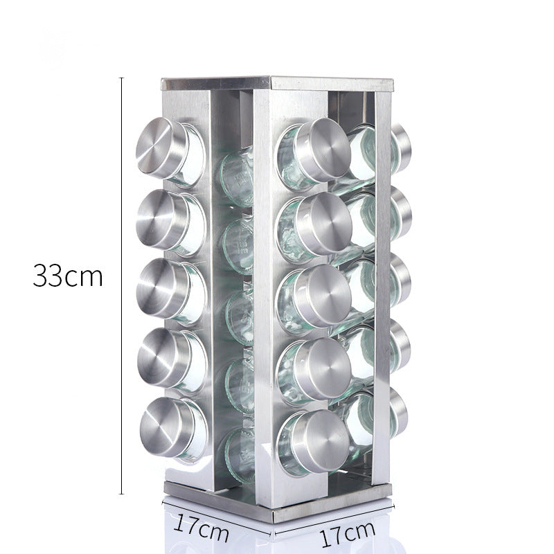 Ensemble de support à épices rotatif premium - Acier inoxydable et verre