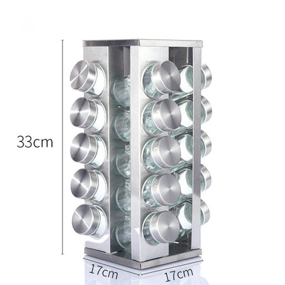 Premium Rotating Spice Rack Set - Stainless Steel & Glass