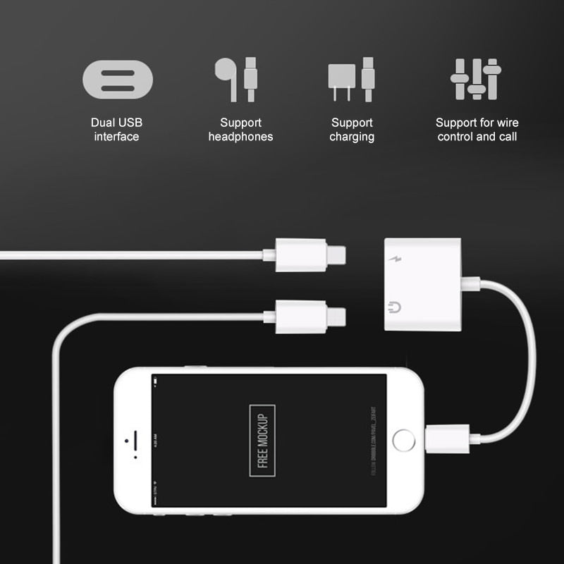 udio Adapter Charger Cable For iPhone X 8 Dual Headphone Aux cable for Lightning Converter For iPhone 10 Charging Splitter - Korvel