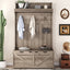 Hall tree with storage desk, entrance desk with drawers and 5 hooks, display rack,Oak - Korvel