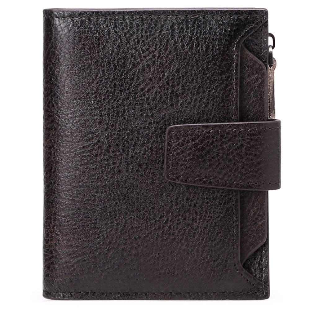 Men's short genuine leather wallet first layer cowhide Korean style fashion casual wallet driver's license wallet father's day gift - Korvel