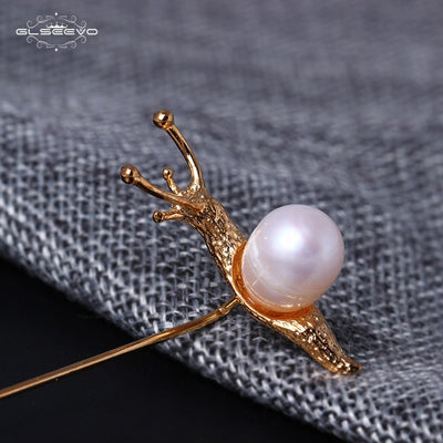 GLSEEVO Handmade Snail Pearl Brooch for Women