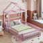 Wooden Full Size Children's Bed with Detachable Headboard and Integrated Clothes Drying Rack, Pink - Korvel