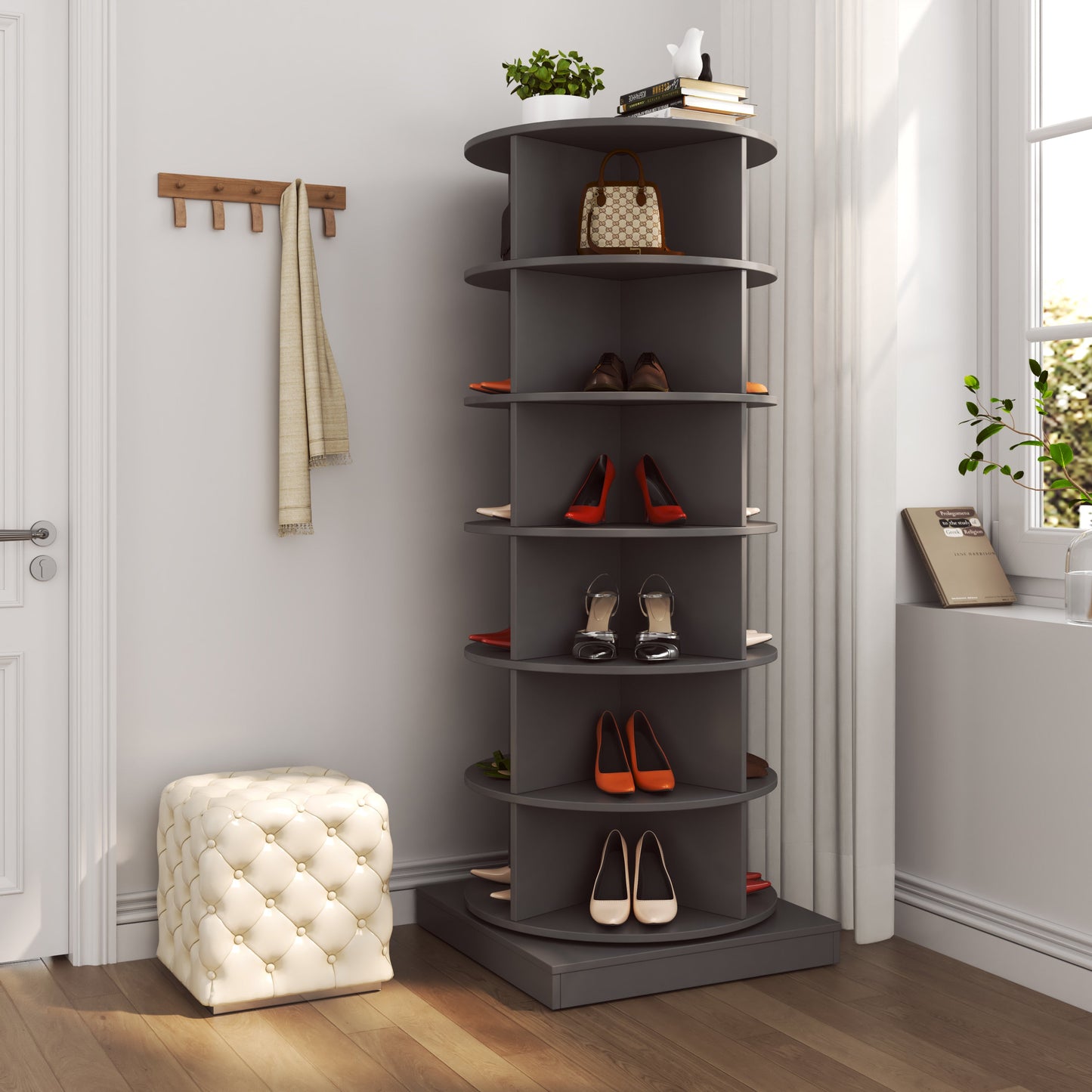 new 360 gray rotating shoe cabinet with 7 layers can accommodate up to 28 Paris shoes - Korvel