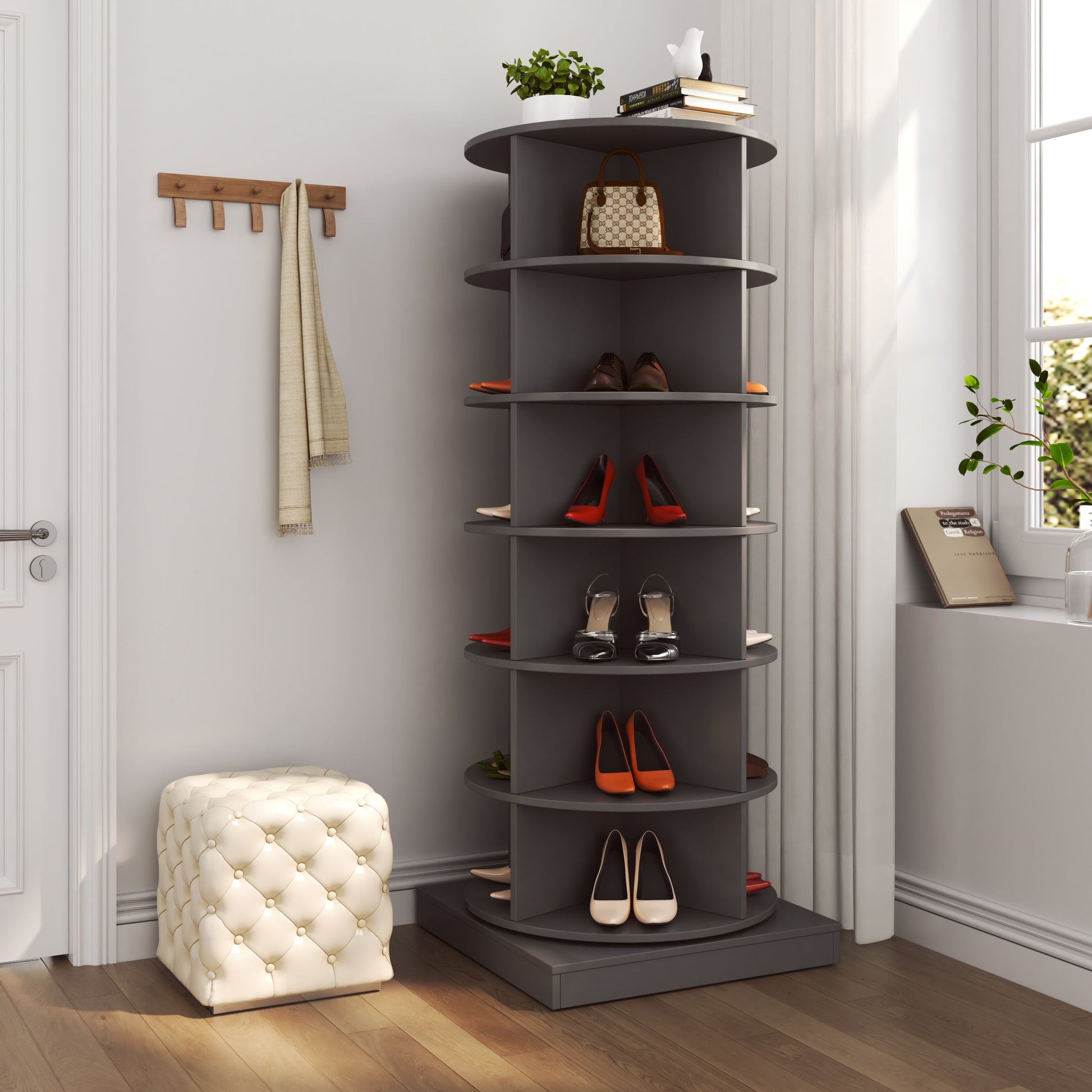 new 360 gray rotating shoe cabinet with 7 layers can accommodate up to 28 Paris shoes - Korvel